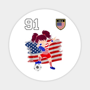 American USA Flag Soccer Jersey Favorite Lucky Number 91 Women Men Magnet